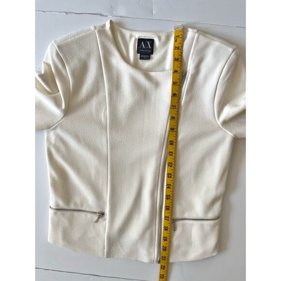 Armani Exchange Moto Jacket Women M Cream White Full Zipper Cropped Office - Picture 5 of 8
